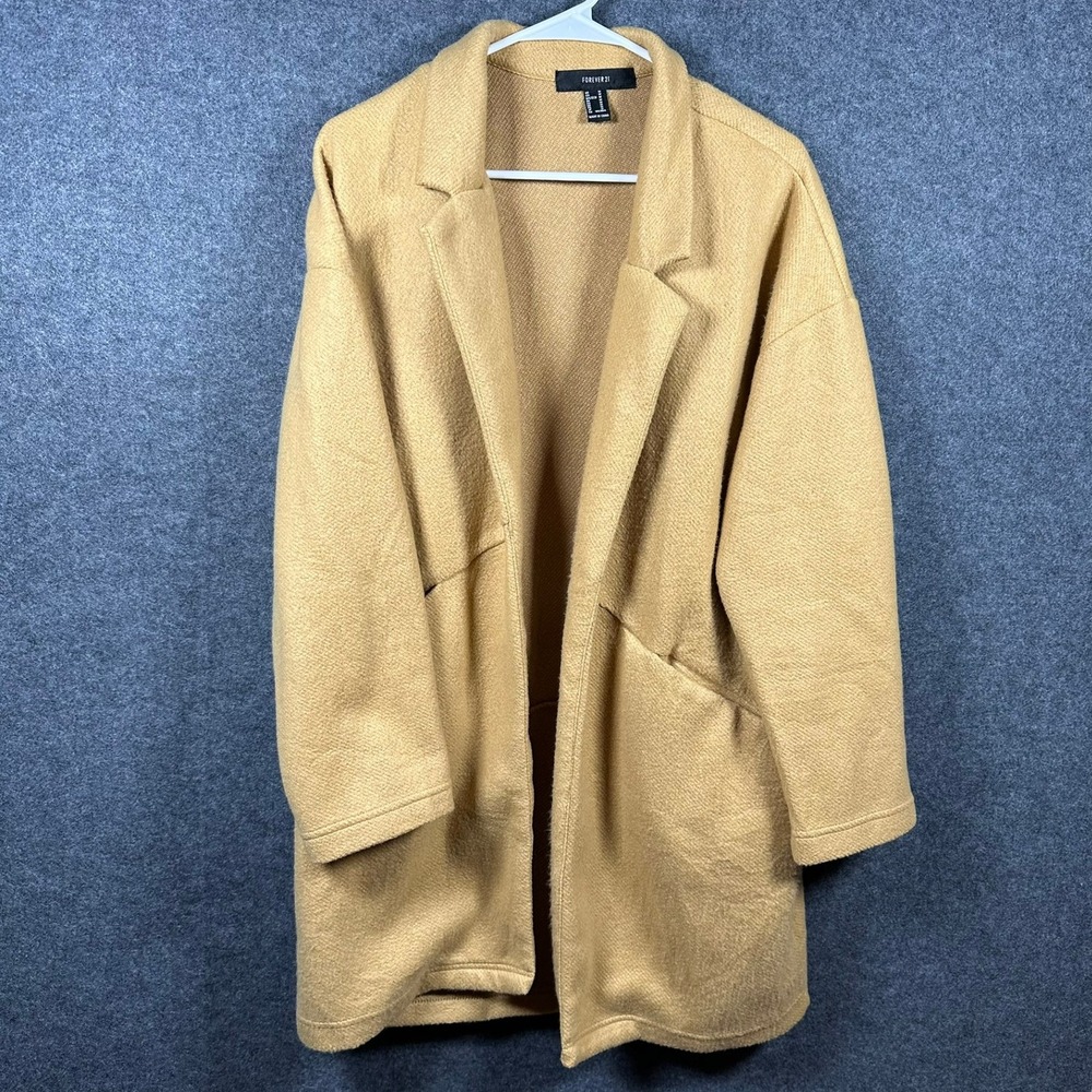 Forever 21 Womens Camel Tan Open Front Cardigan Coat Textured Knit Size Medium